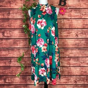 Tianna B Dress Plus 1X Green Coral Floral Tropical